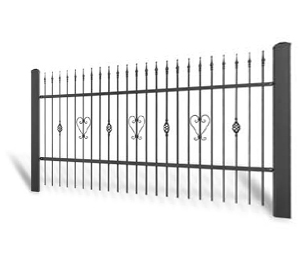 Kovaný plot Dvoukřídlá brána 3000 × 1450 mm, pozinkovaná výplň typ 58.34